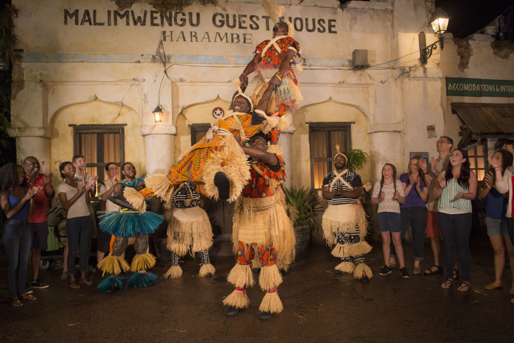When the sun sets, the popular Village of Harambe at Disney's Animal Kingdom will become a hot spot with the new Harambe Wildlife Parti. Here, Òparty animalsÓ can dance alongside a variety of entertainers and local street musicians, and enjoy the lively rhythms of African music. Guests can also partake in exotic foods and libations, and explore the diverse wares of village artisans and merchants in the vibrant marketplace. (David Roark, photographer)