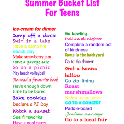 Summer Bucket List….For Teens!